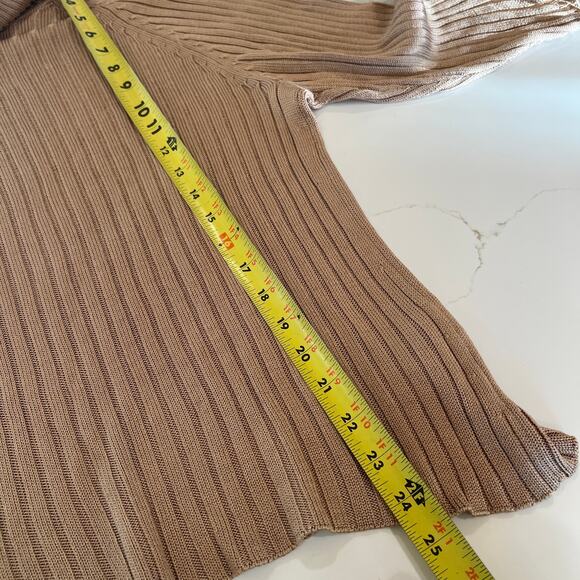 Cullen 100% silk ribbed turtleneck sweater XL beige tan 3/4 sleeve - Picture 7 of 10